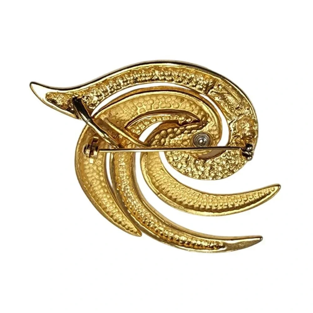 Vintage Brushed Textured Multi Swirl Brooch Pin Gold Tone - Picture 2 of 2